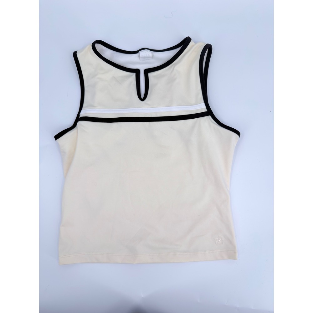 So Sporty Tennis Tank Top Sleeveless 90s Vintage Womens Large Cream Black Stripe